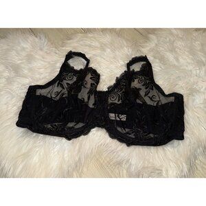 Soma Sensuous Lace Bra Unlined Sheer Embroidered Mesh UW Womens 42DD Black